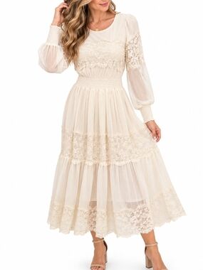 bohme Cream Lace Tiered Maxi Dress Nwt Xs